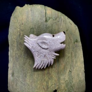 Howling Wolf Head Carved Antler Pin